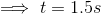 \implies t=1.5s