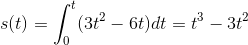 s(t)=\int_0^t(3t^2-6t)dt=t^3-3t^2