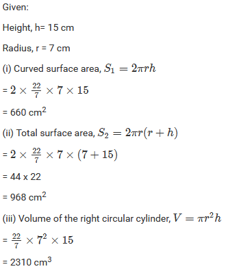 Mensuration III (Surface Area and Volume of a Right Circular Cylinder) Exercise 22.2