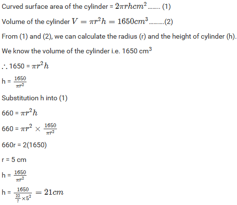 Mensuration III (Surface Area and Volume of a Right Circular Cylinder) Exercise 22.2