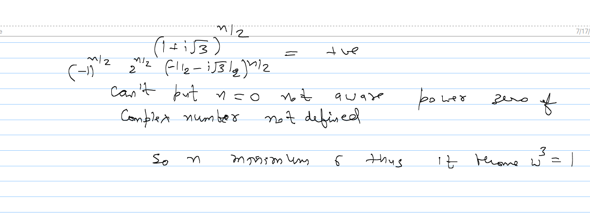 The smallest positive integral value of n for which {1 + i sqrt(3 ...