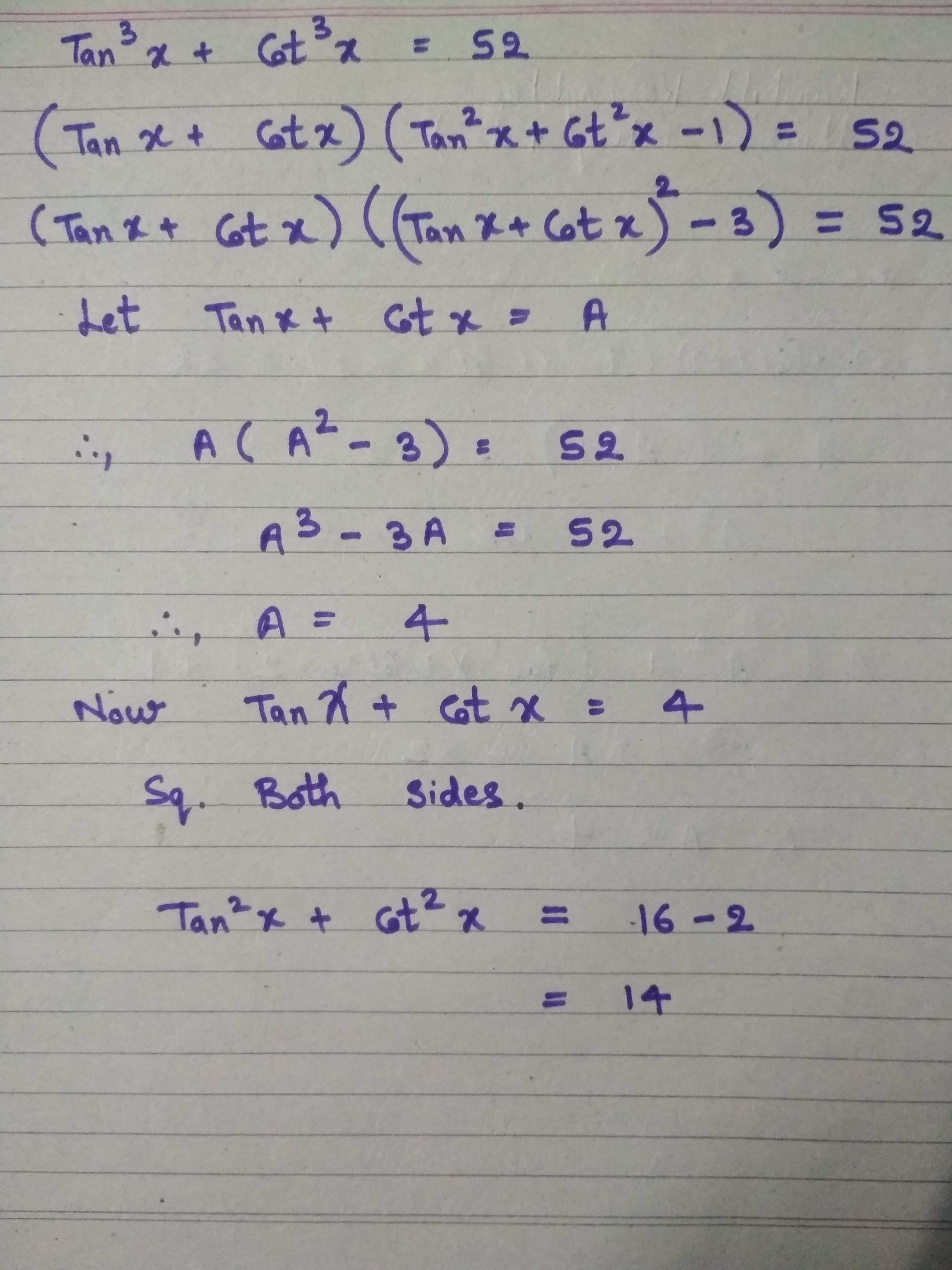 Tan 3x Cot 3x 52 Then What Is The Value Of Tan 2x Cot 2x Askiitians