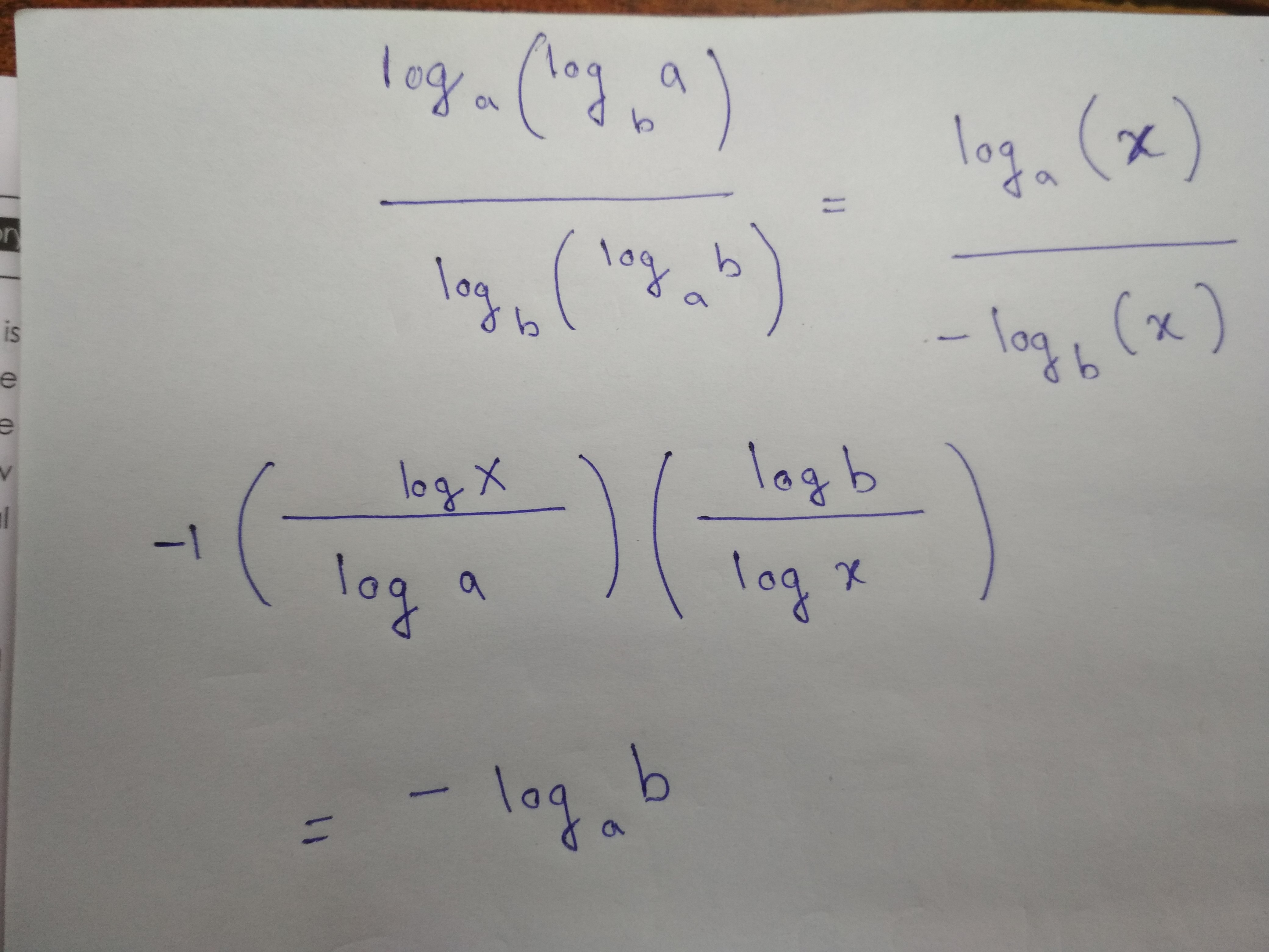 Log A Log B A/log B Log A B = -log Ab Send The Solution Of This Probl ...