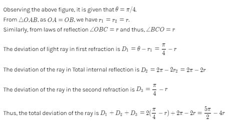 A ray of light incident on a transparent sphere at an angle π/4 and r ...