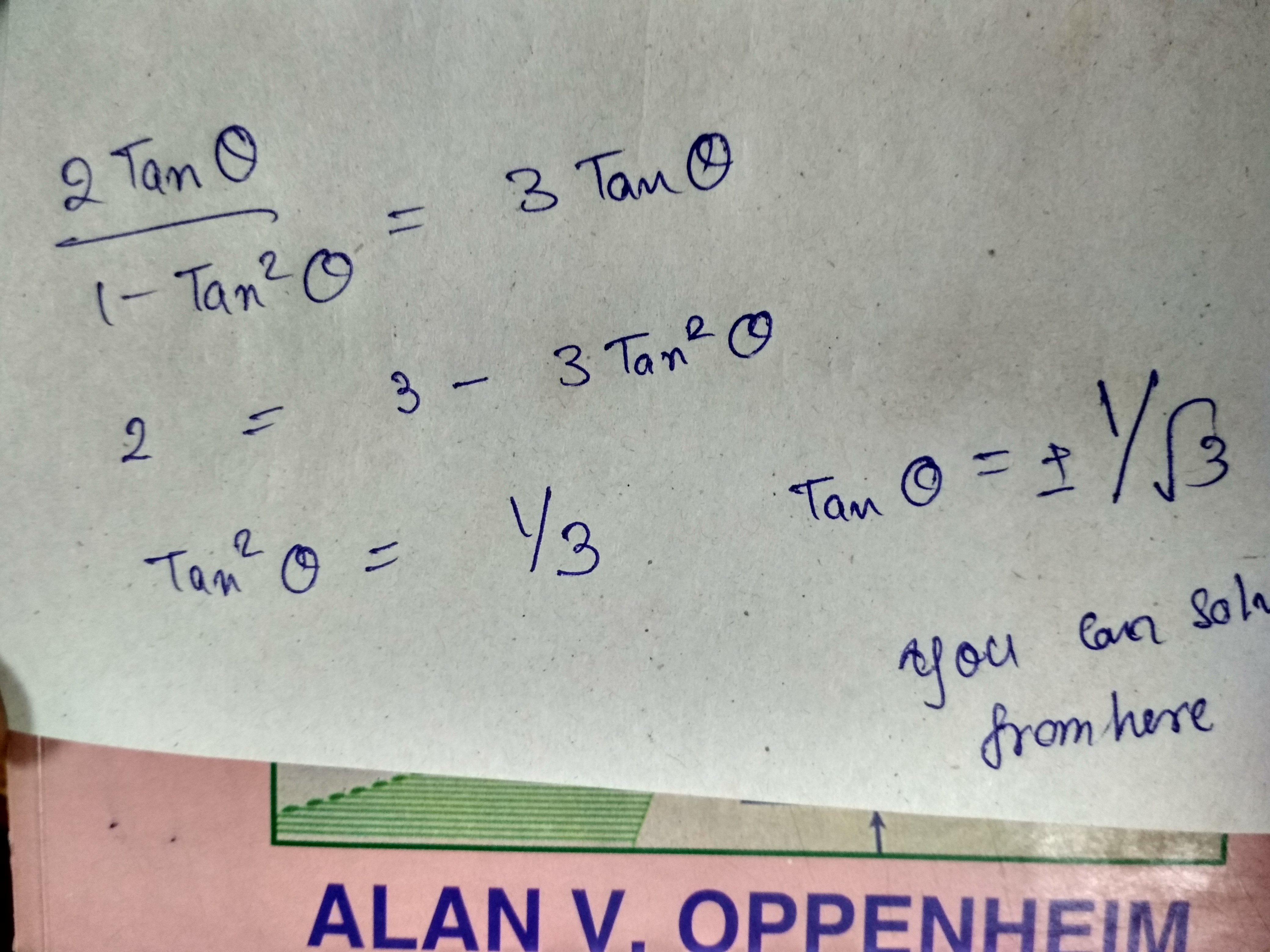 tan 2theta equal to 3 tan theta. solve to get theta askIITians