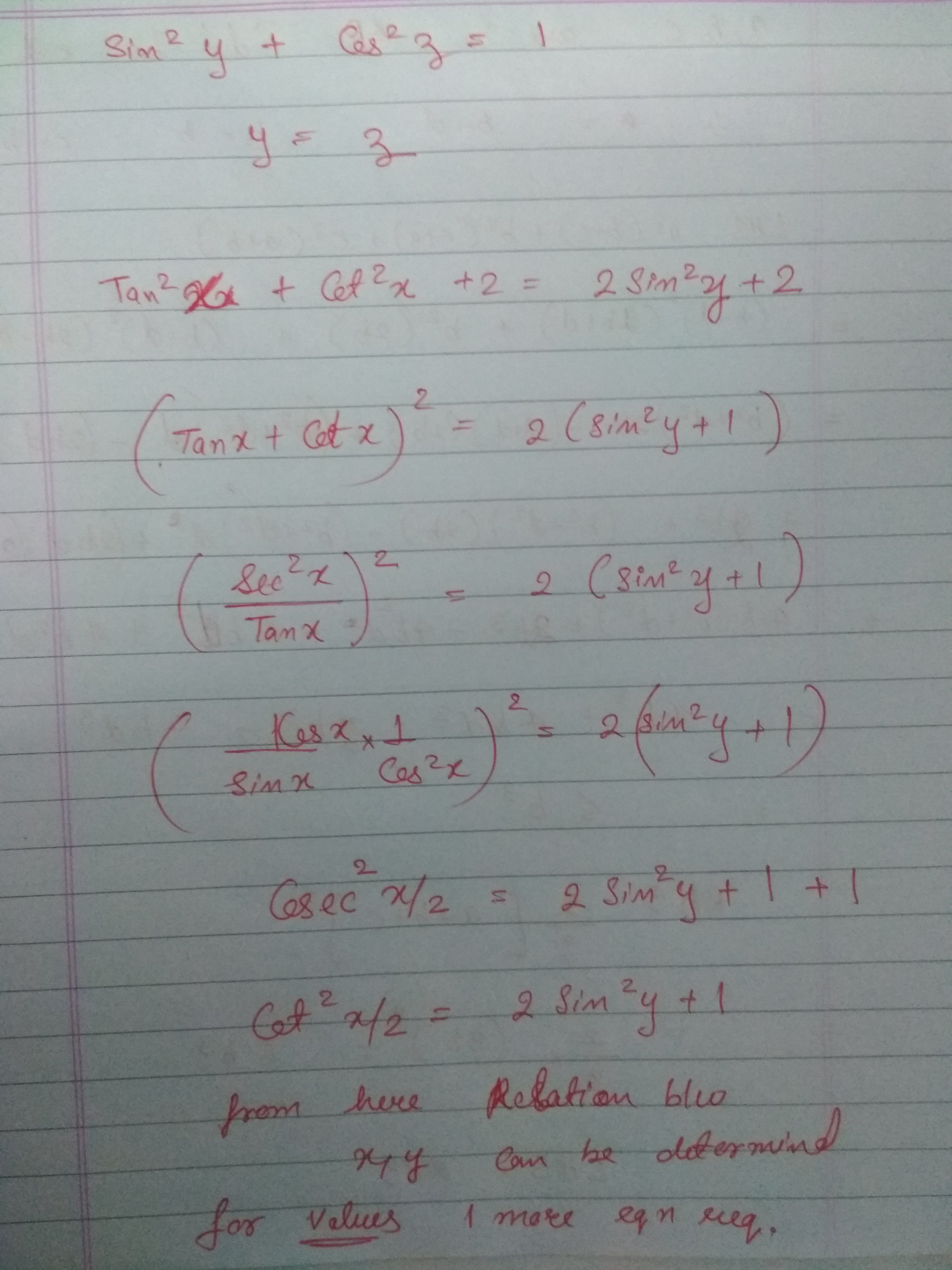 Solve For X Y And Z If Tan 2x Cot 2x 2sin 2y And Sin 2y Cos 2z 1 Askiitians