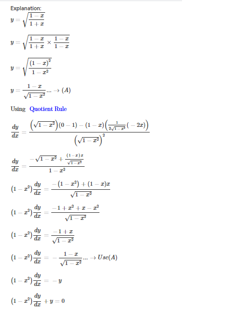 If Y Sqrt 1 X 1 X Prove That 1 X 2 D Y Dx Y 0 Askiitians