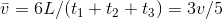 \bar{v} = 6L/(t_1+t_2+t_3) = 3v/5