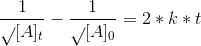{\frac{1}\sqrt{[A]_t}}-{\frac{1}\sqrt{[A]_0}} =2*k*t