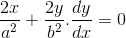 \frac{2x}{a^{2}} + \frac{2y}{b^{2}}.\frac{dy}{dx} = 0