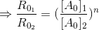 \Rightarrow \frac{R_{0_1}}{R_{0_2}} = (\frac{[A_0]_1}{[A_0]_2})^n
