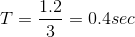T=\frac{1.2}{3}=0.4sec
