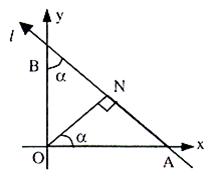 A line l with intercept points as A and B