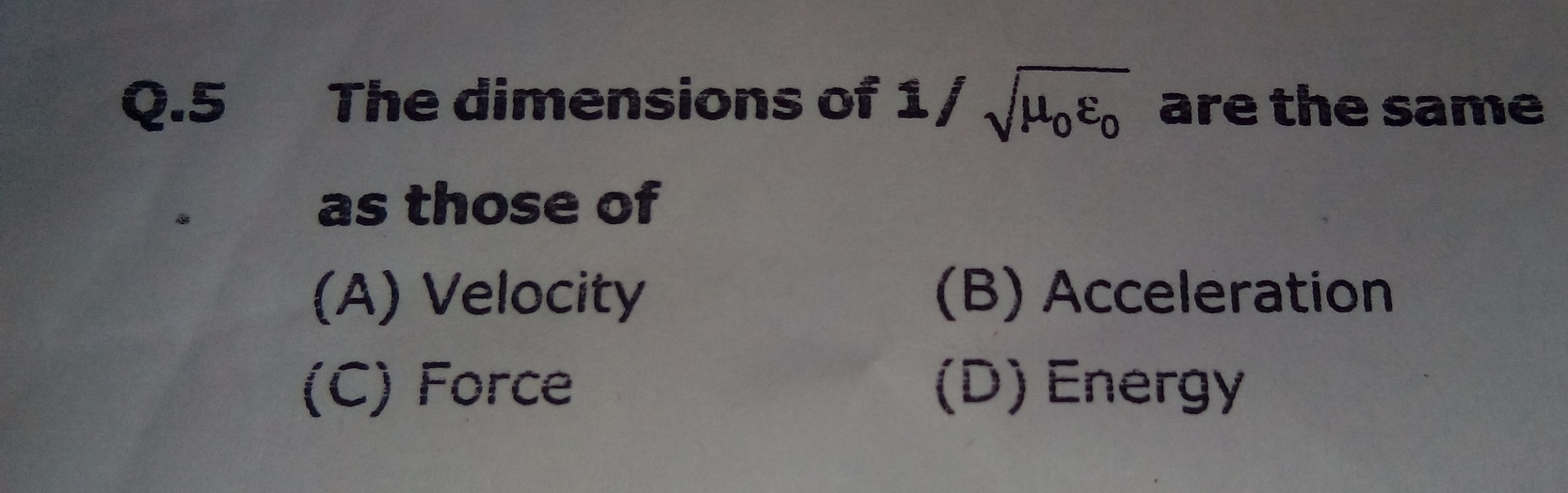 Question image for Is { c = 1/√ε0μ0 } dimensionally correct? And what