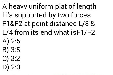 Question image for If uniform plat of length L is supported by two fo