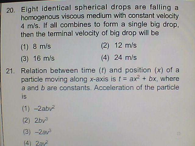 Question image for Please answer question 20 (1) 8 m/s (2) 12 m/s (3