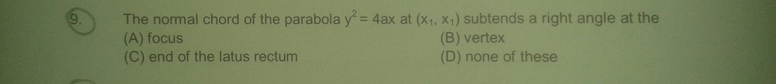 Question image for The normal chprd of parabola y^2=4ax at (x1,x1) su
