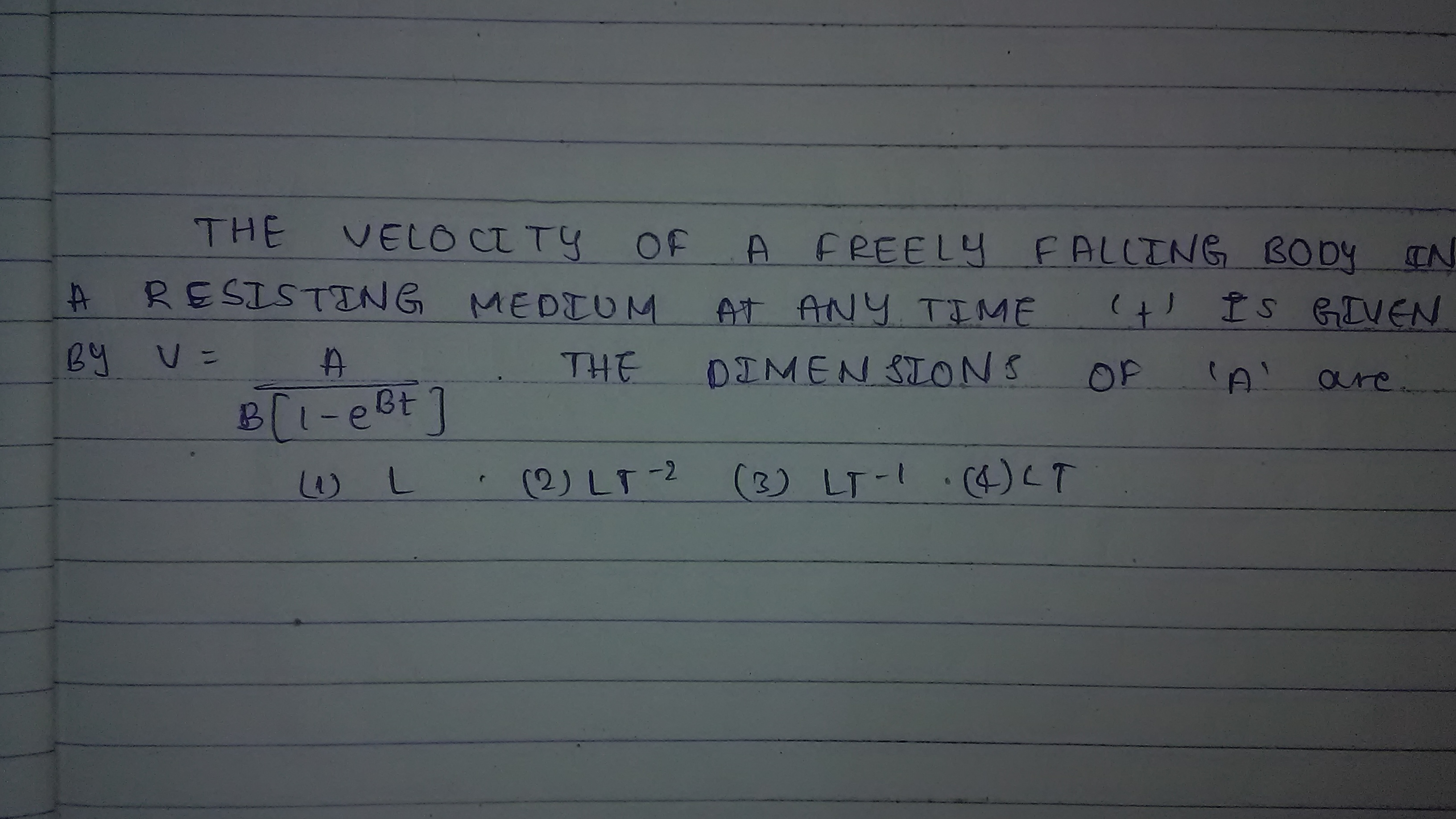 Question image for Here the dimension of B is [T^-1].Why is that? As