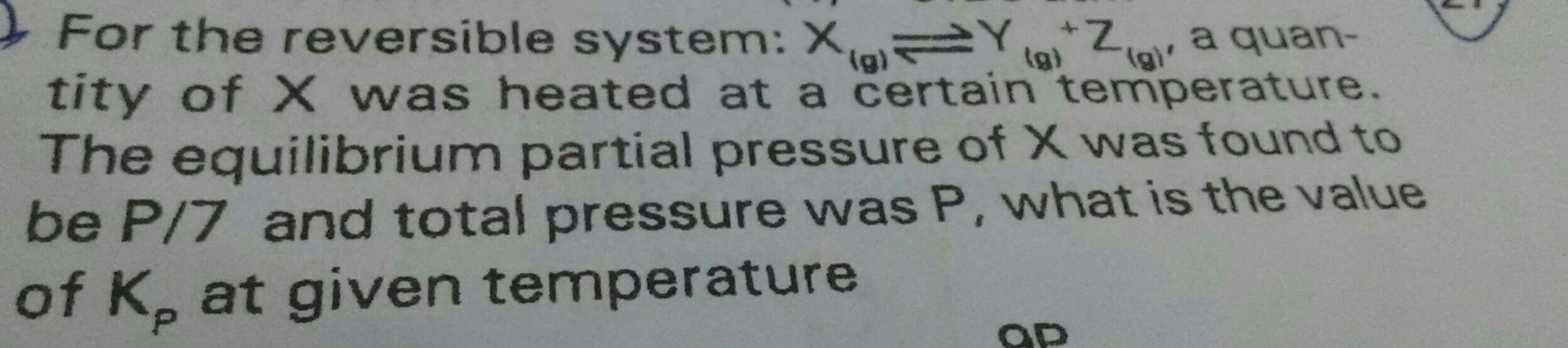 Question image for What is the value of Kp at given temp...1. 6P/72.