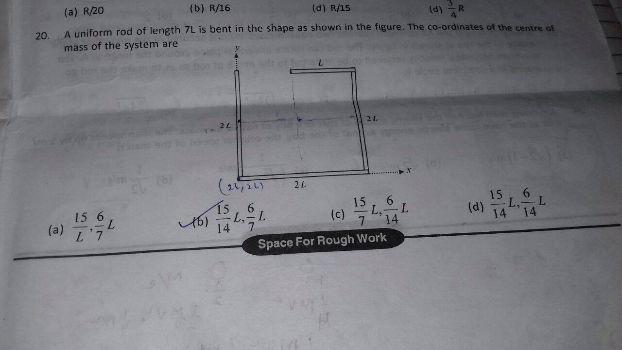 Question image for a uniform rod of length 7L is bent as shown in fi