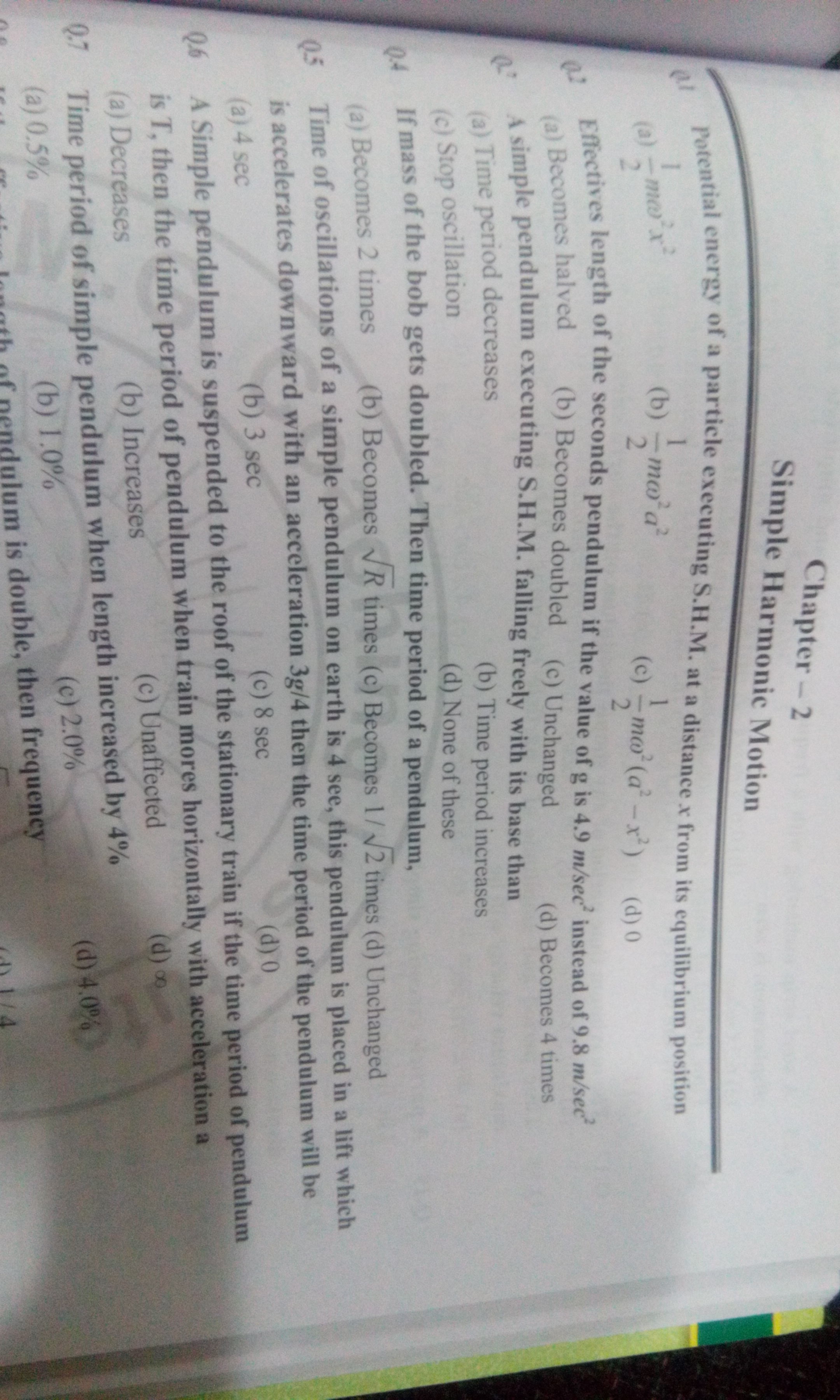 Question image for Effective length of seconds pedulum if the value o