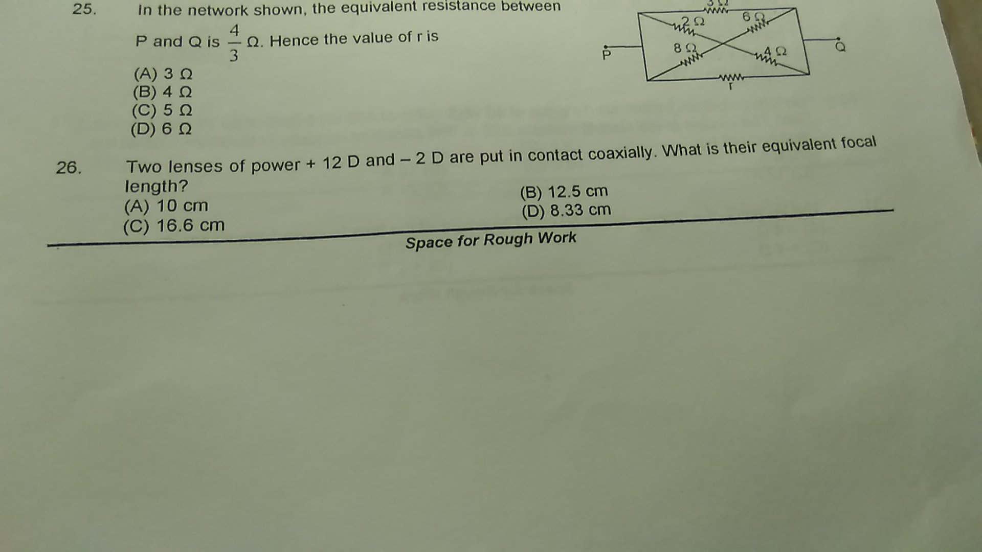 Question image for Two lenses of power +12D and -2D are put in contac