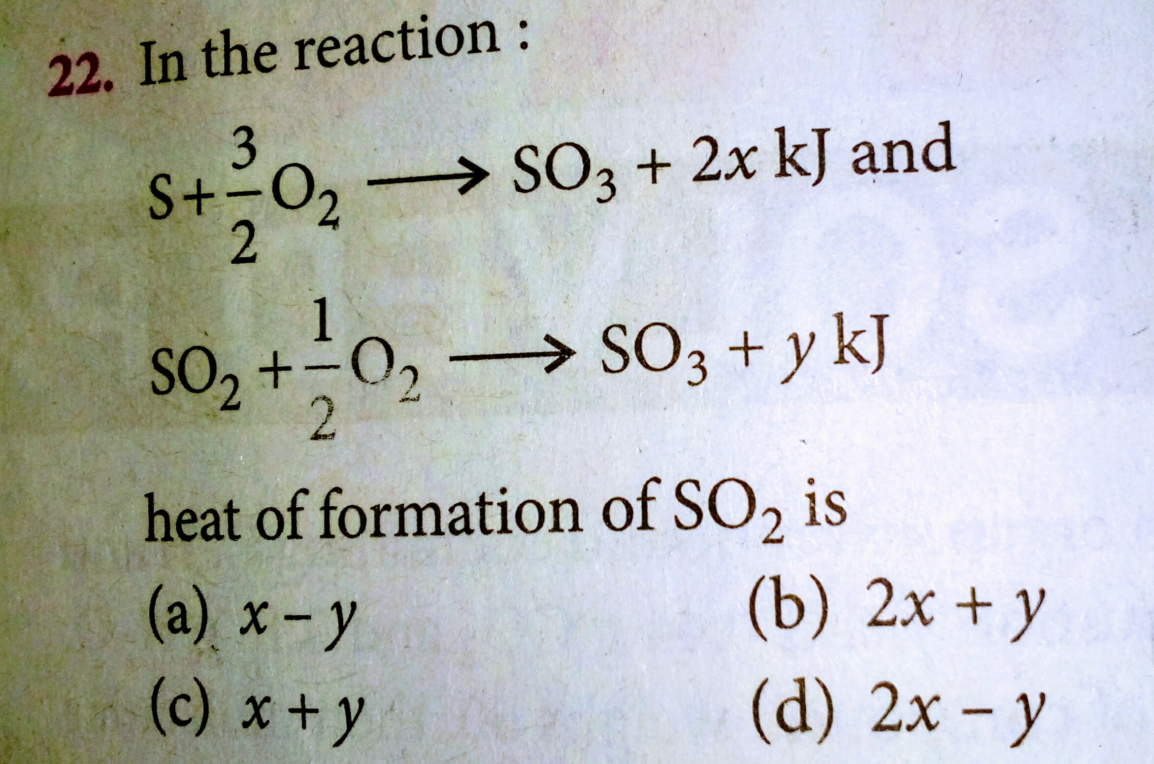Question image for For question number 22 I`m getting the answer as y
