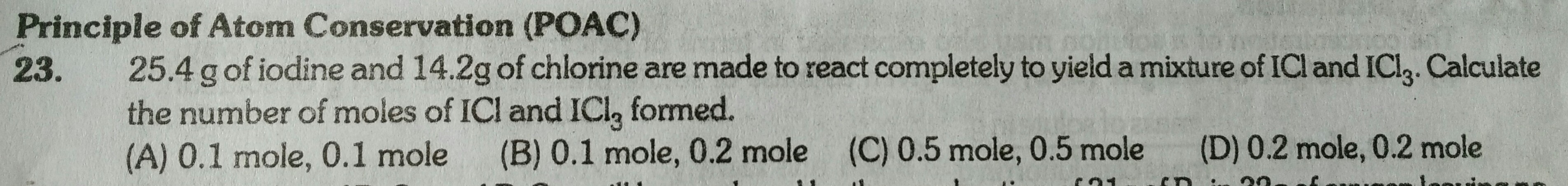 Question image for 25.4 g of iodine and 14.2 g of chlorine are made t
