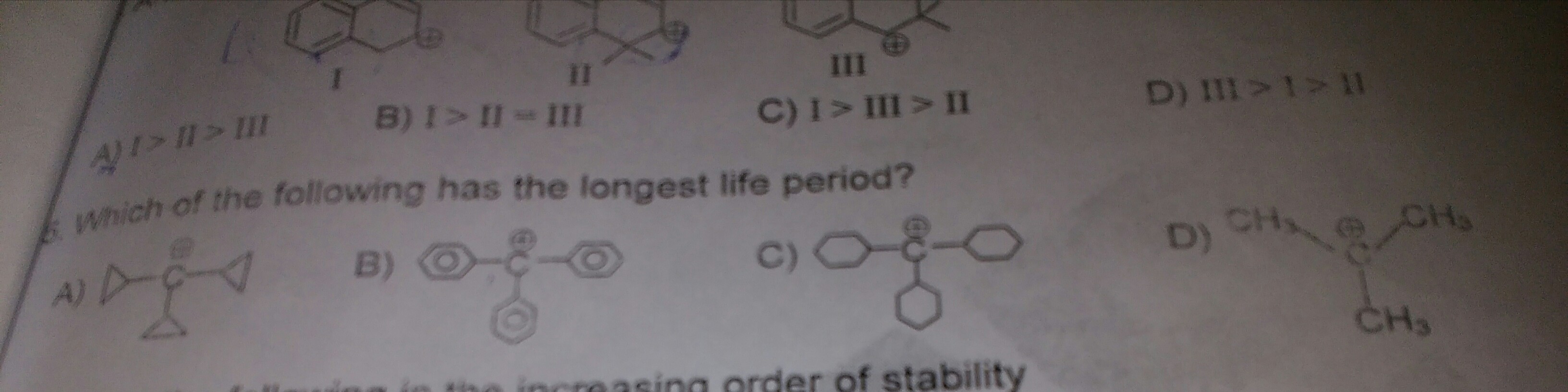 Question image for Question36 which is more stable among the given co