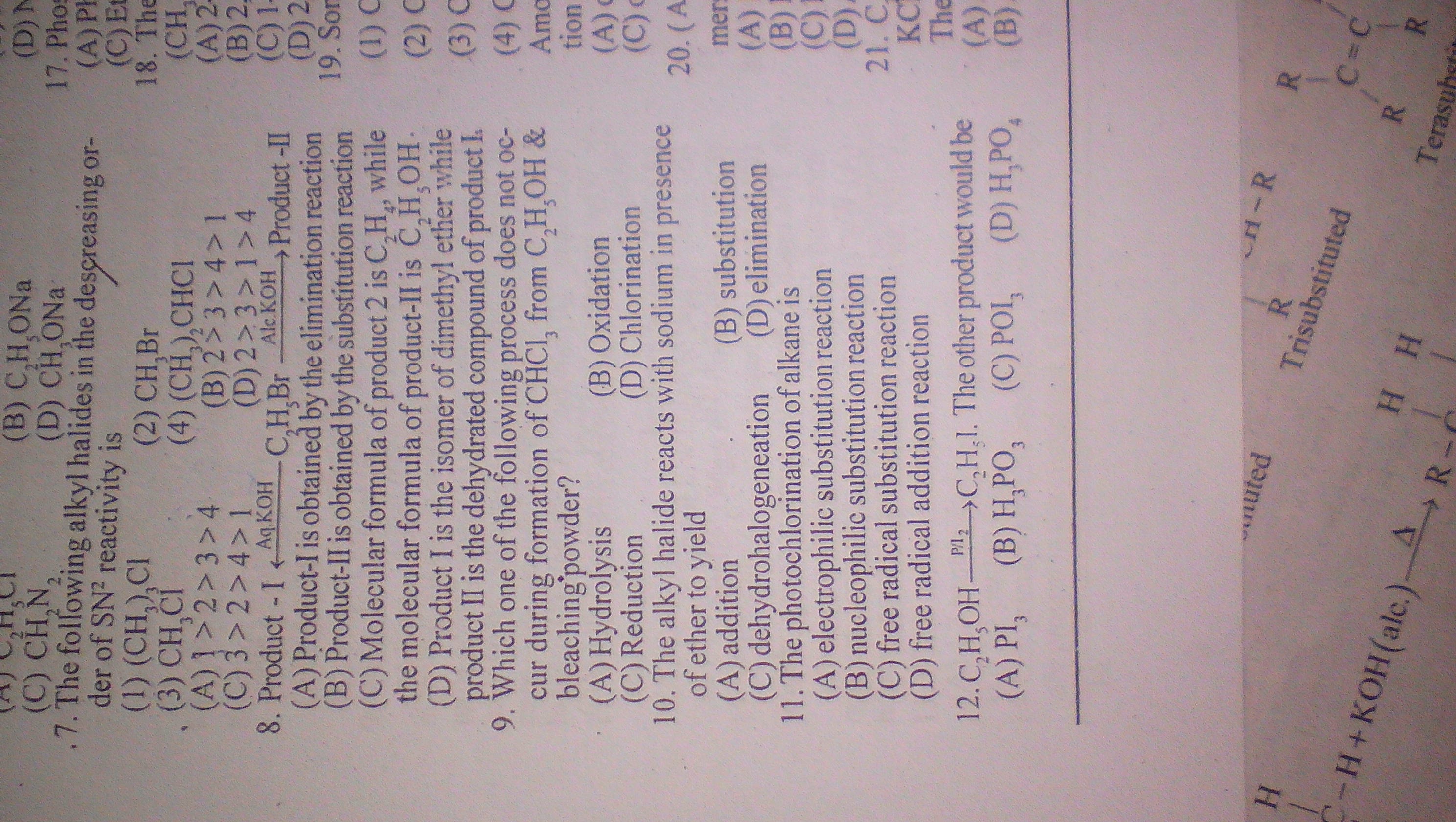 Question image for 1what is meaning of photochlorinaton of alkane 2 c