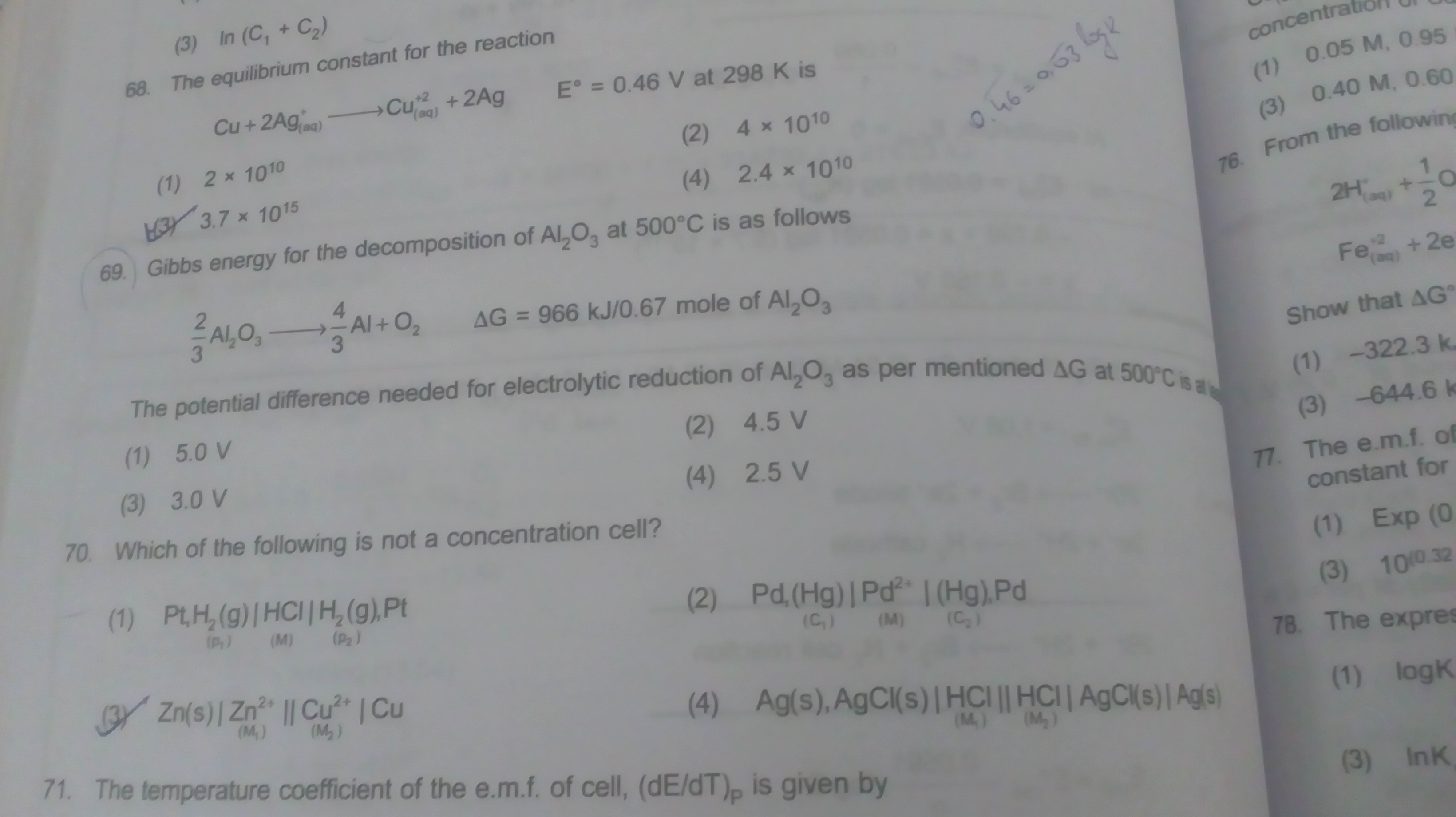 Question image for Question 69 in the attatched photo.i.e.Gibbs energ