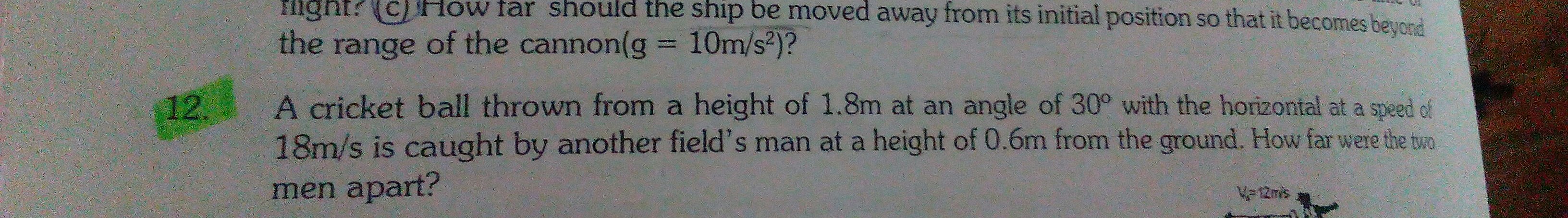 Question image for A cricket ball thrown from a height of 1.8m at an