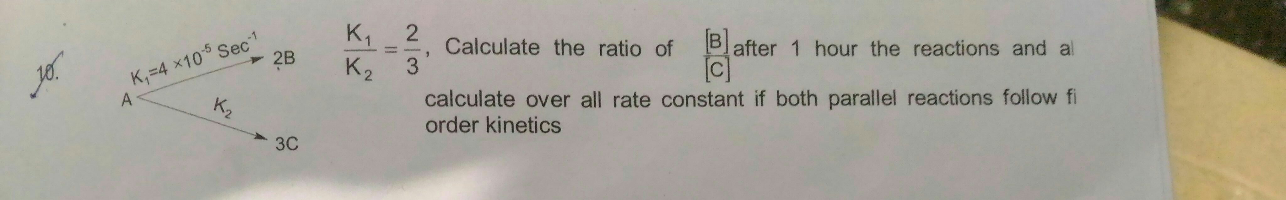 Question image for Pls tell me how we find the ratio b/c ..... If k1/