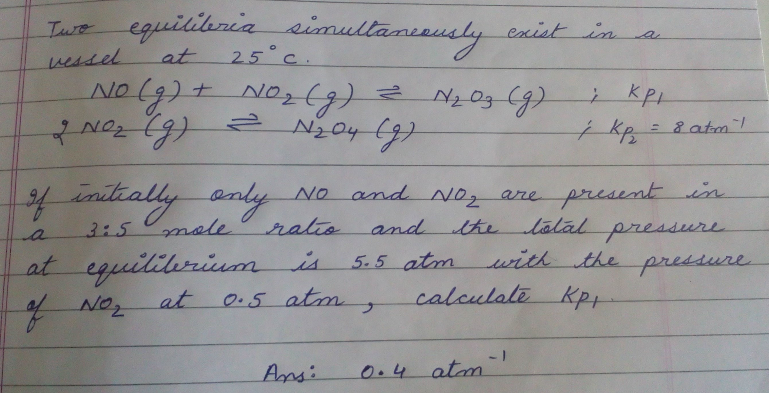 Question image for Chemical equilibrium. Qs is in the image Simultan