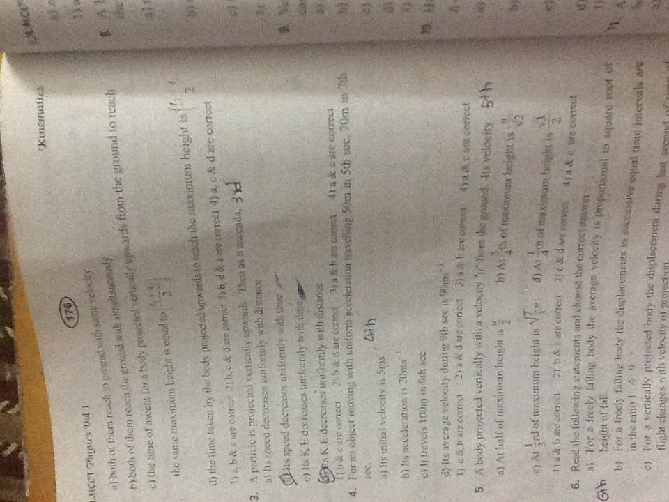 Question image for A body projected vertically with a velocity “u” f