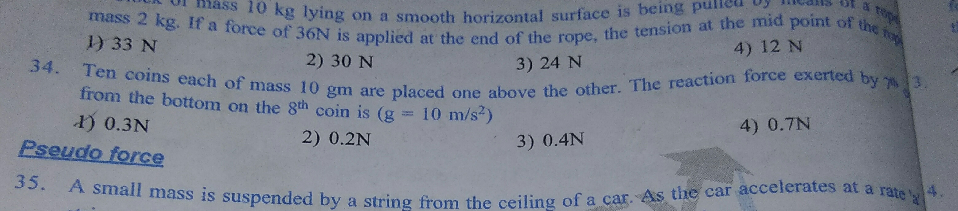 Question image for Ten coins each of mass 10gm are placed one above t