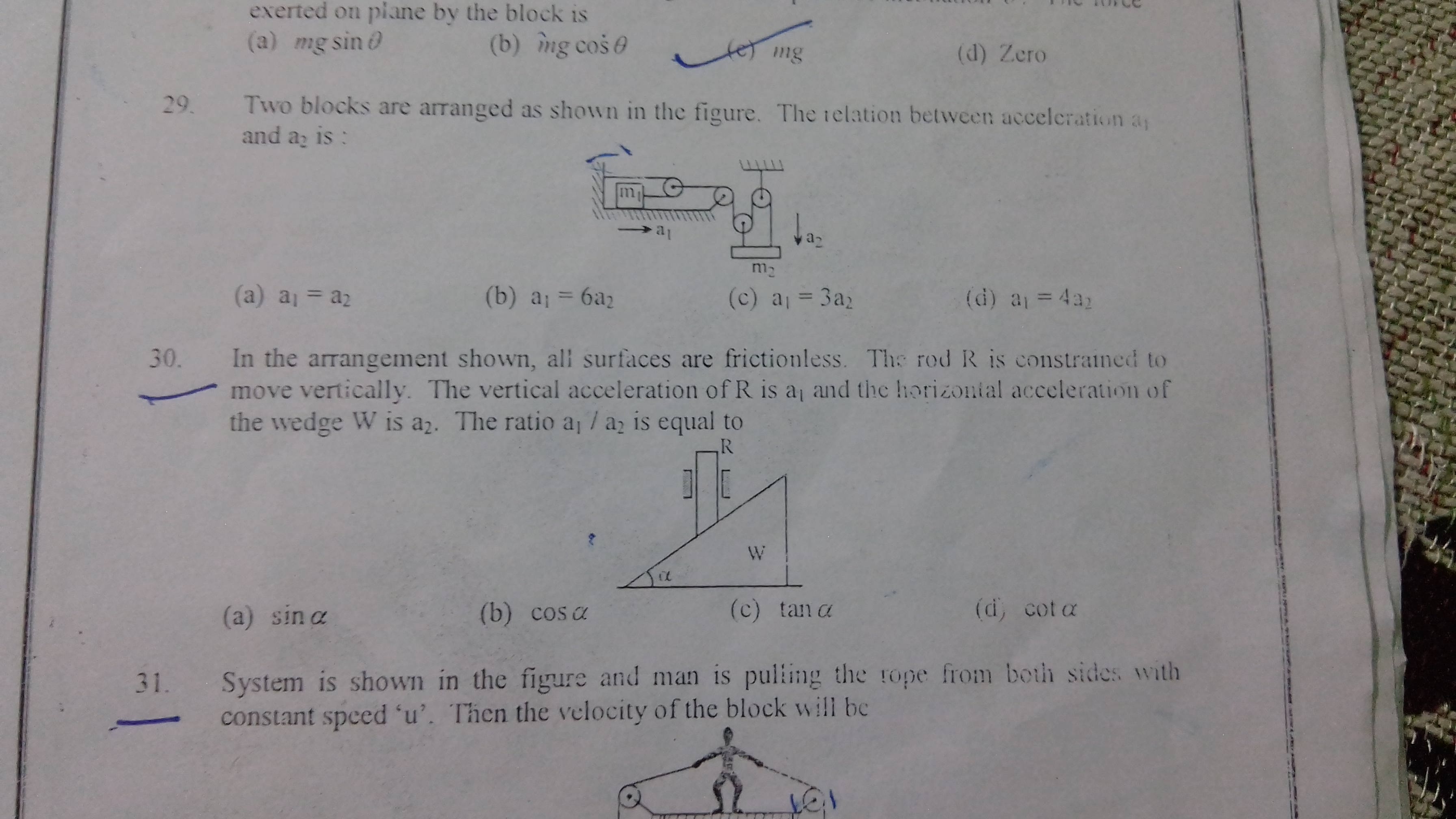 Question image for In the arrangement all surfaces are frictionless t
