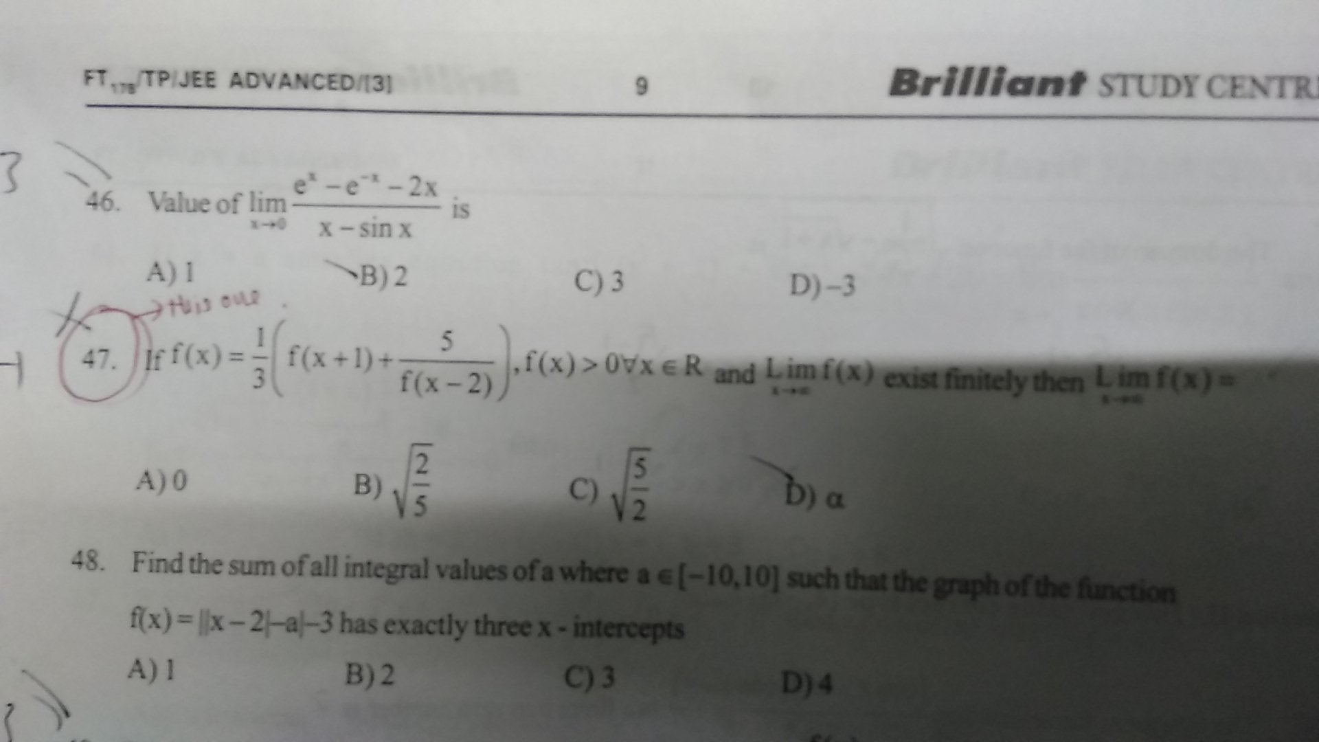 Question image for if f(x)= 1/3[f(x+1) + 5/f(x-2)], f(x)>0 for all x
