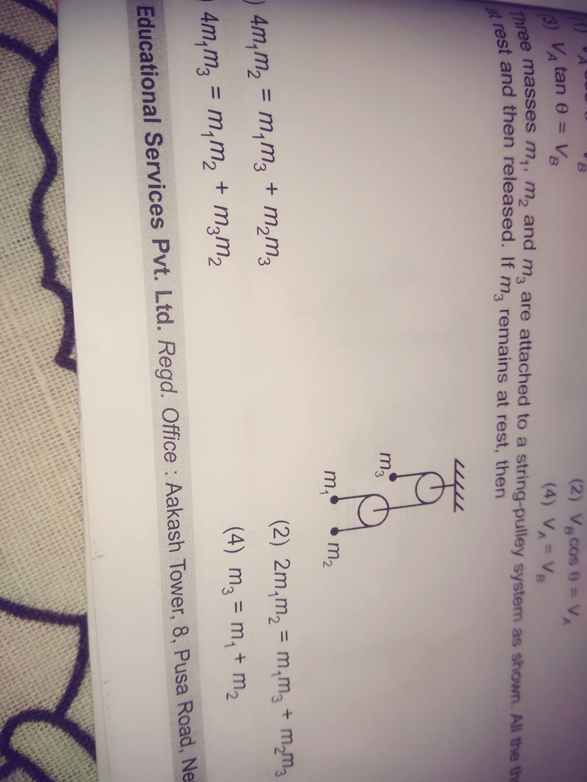Question image for 3 masses shown in the figure are attached to a str