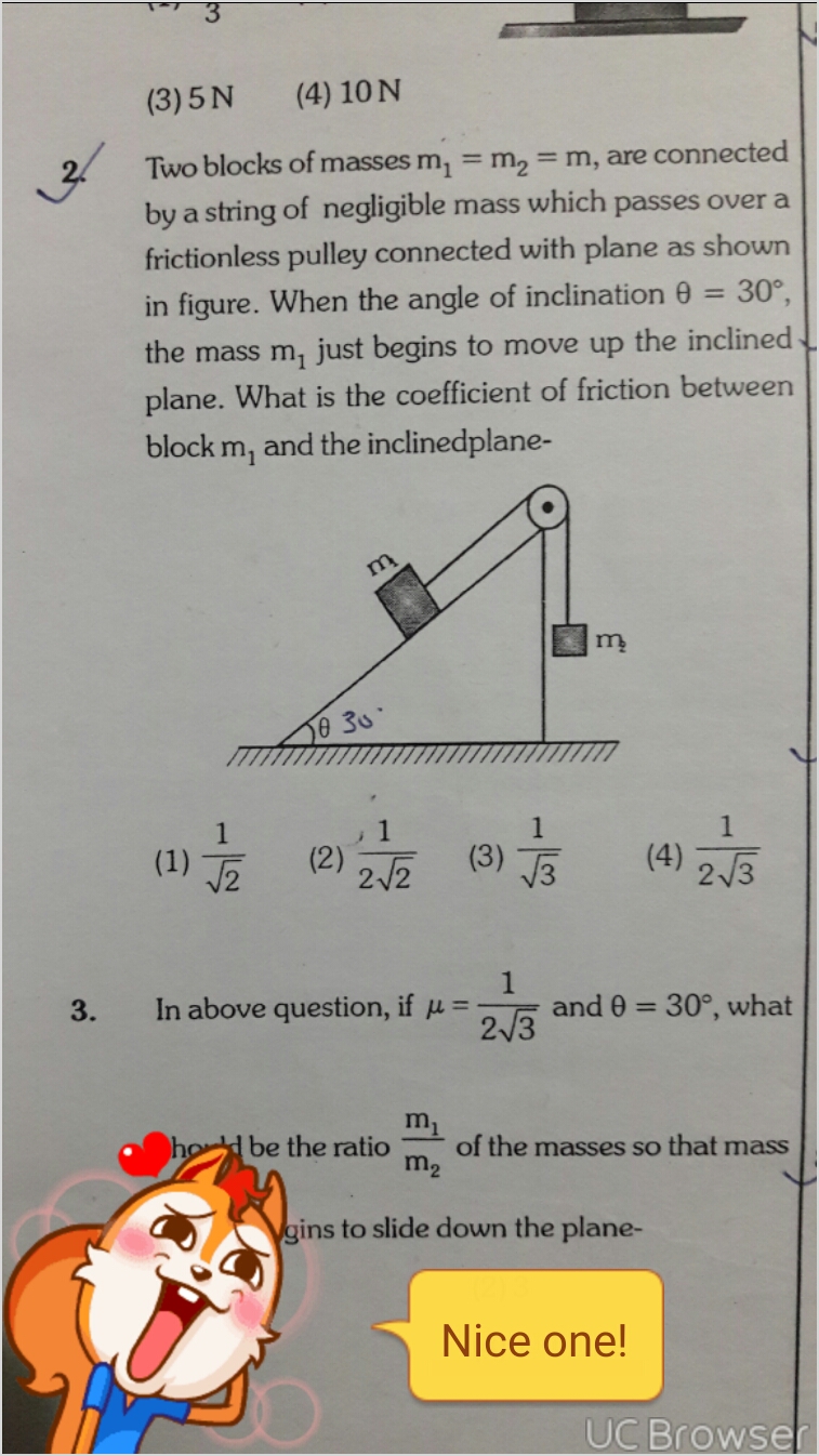 Question image for If u = 1/2root3 and theta=30° , what should be the