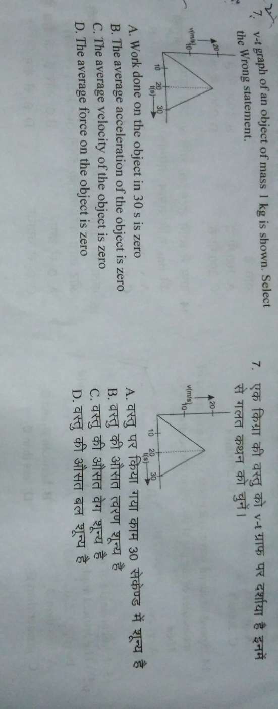 Question image for V-t graph of an object of mass 1 kg is shown. Sele