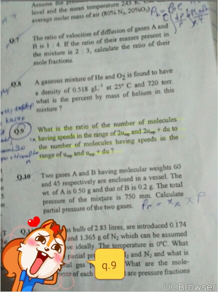 Question image for What is the ratio of the number of molecules havin