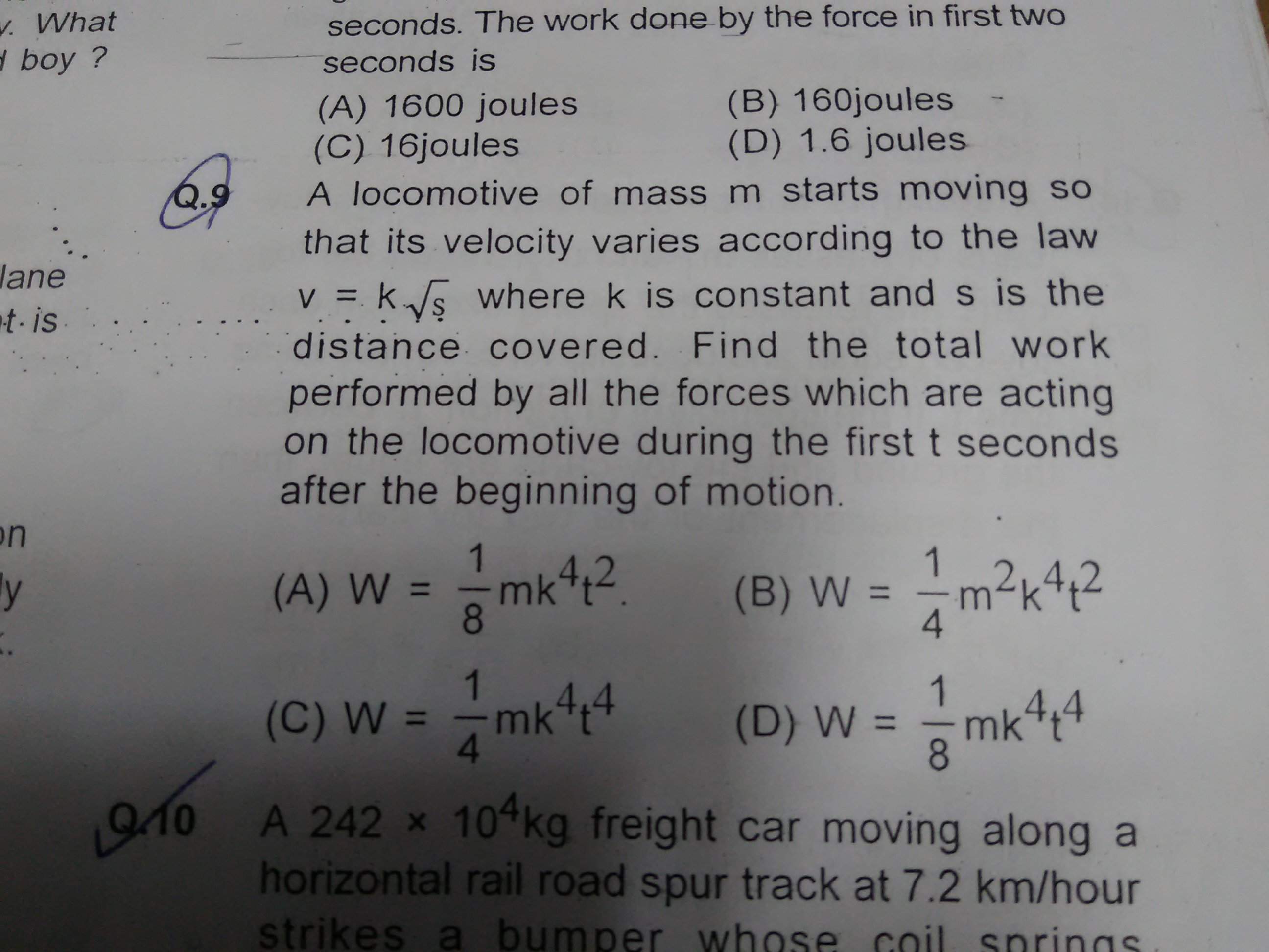 Question image for Question number 9 A locomotive....... . . . . . .