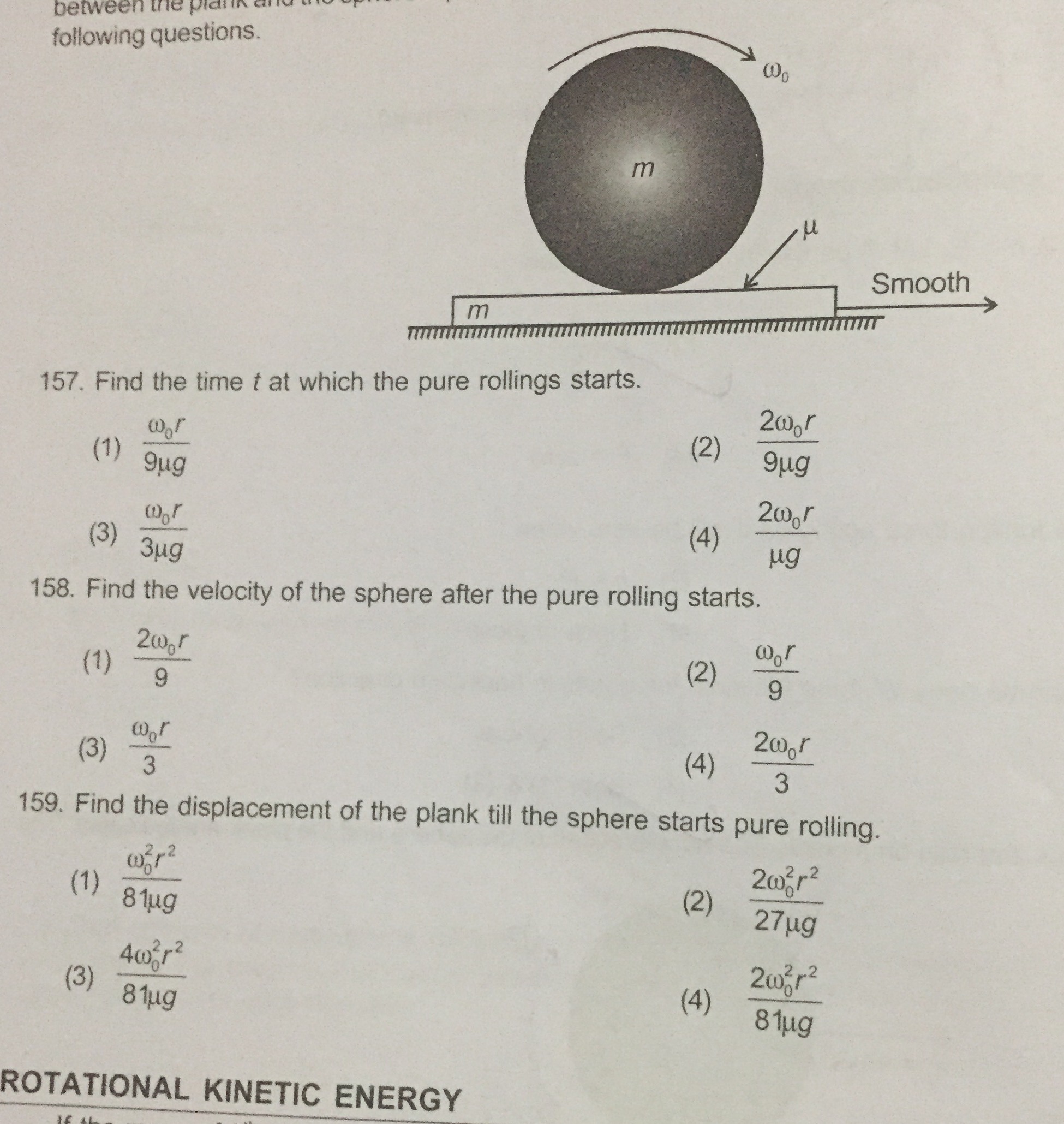 Question image for A long horizontal plank of mass ‘m’ is lying on a