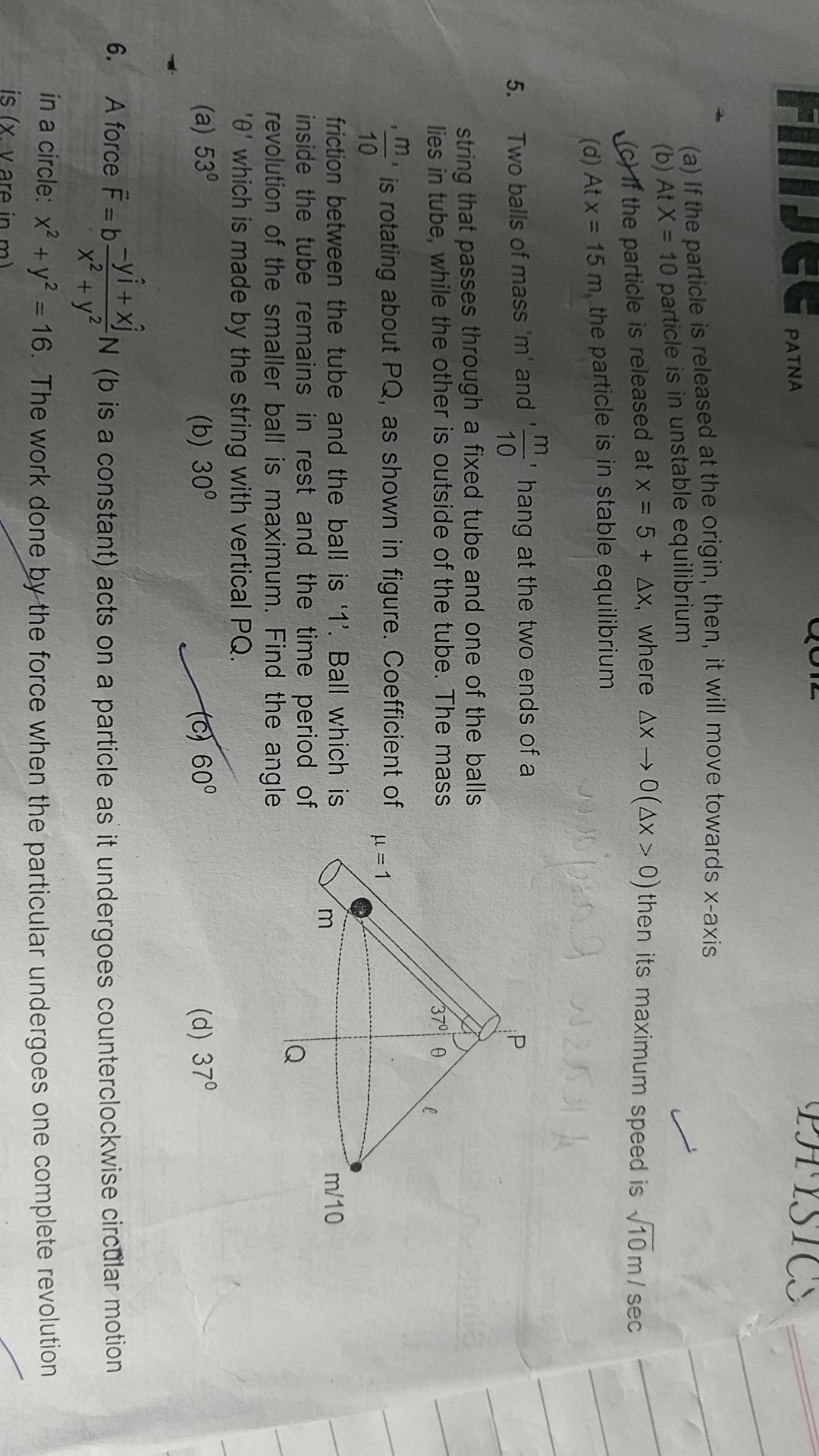 Question image for Two balls of mass m and m/10 hand at the two ends
