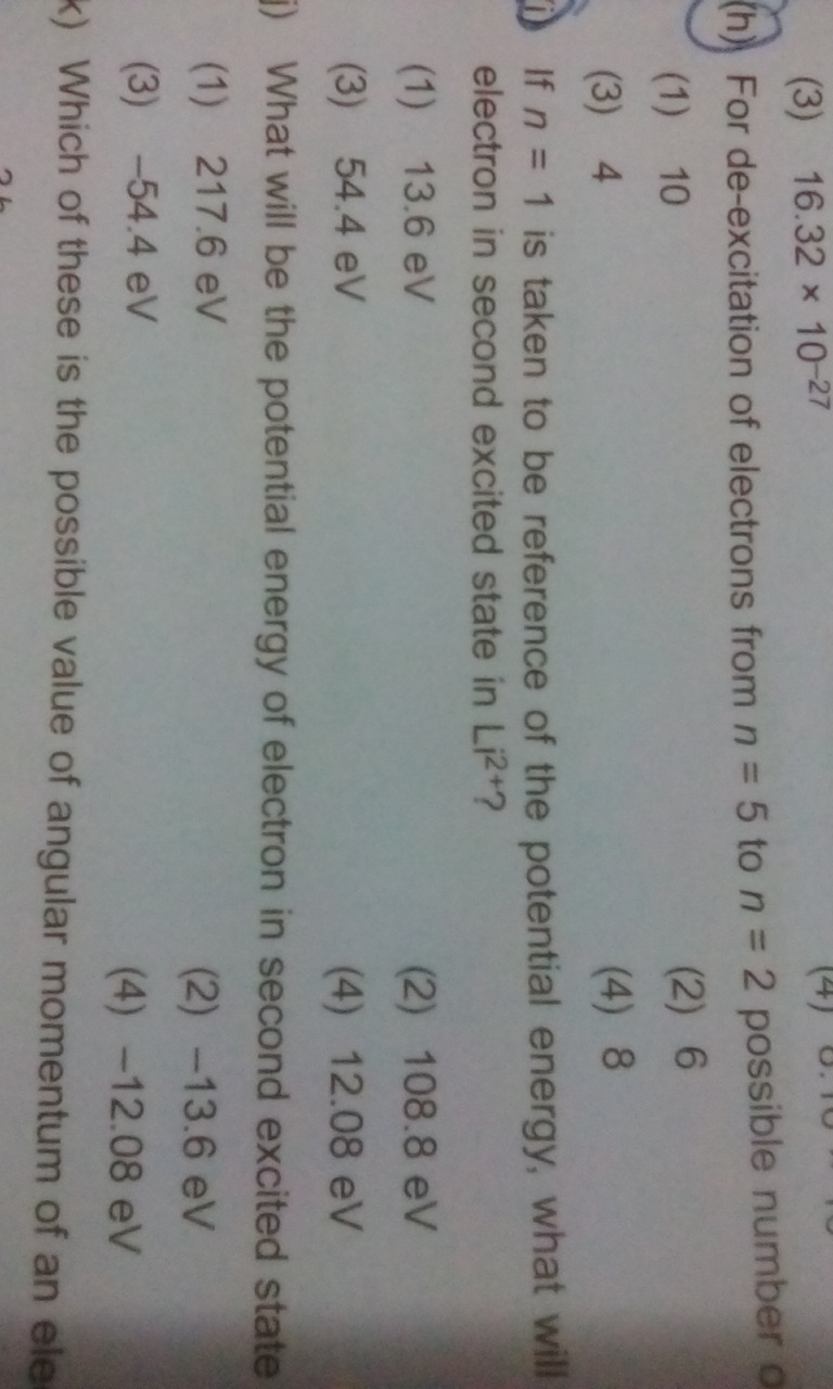 Question image for If n=1 is taken to be the reference of the potent
