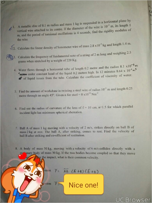 Question image for Model questions with 2 mark patternFor I year phys