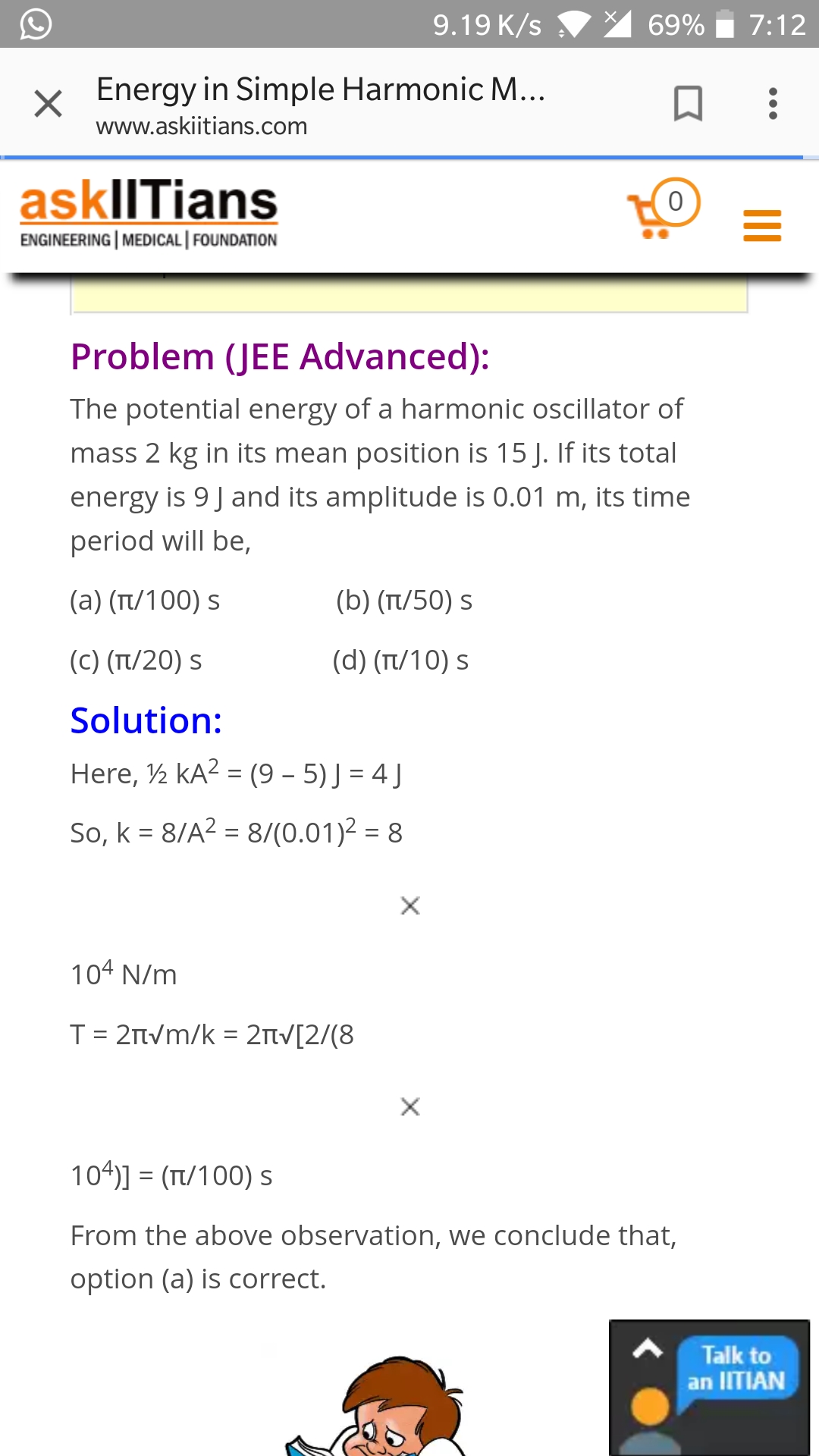 Question image for The potential energy of a harmonic oscillator of m