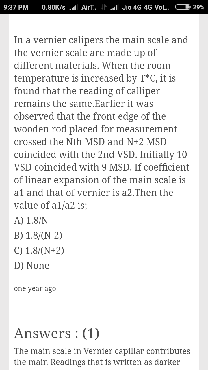 Question image for In a vernier calliper main scale and vernier scale