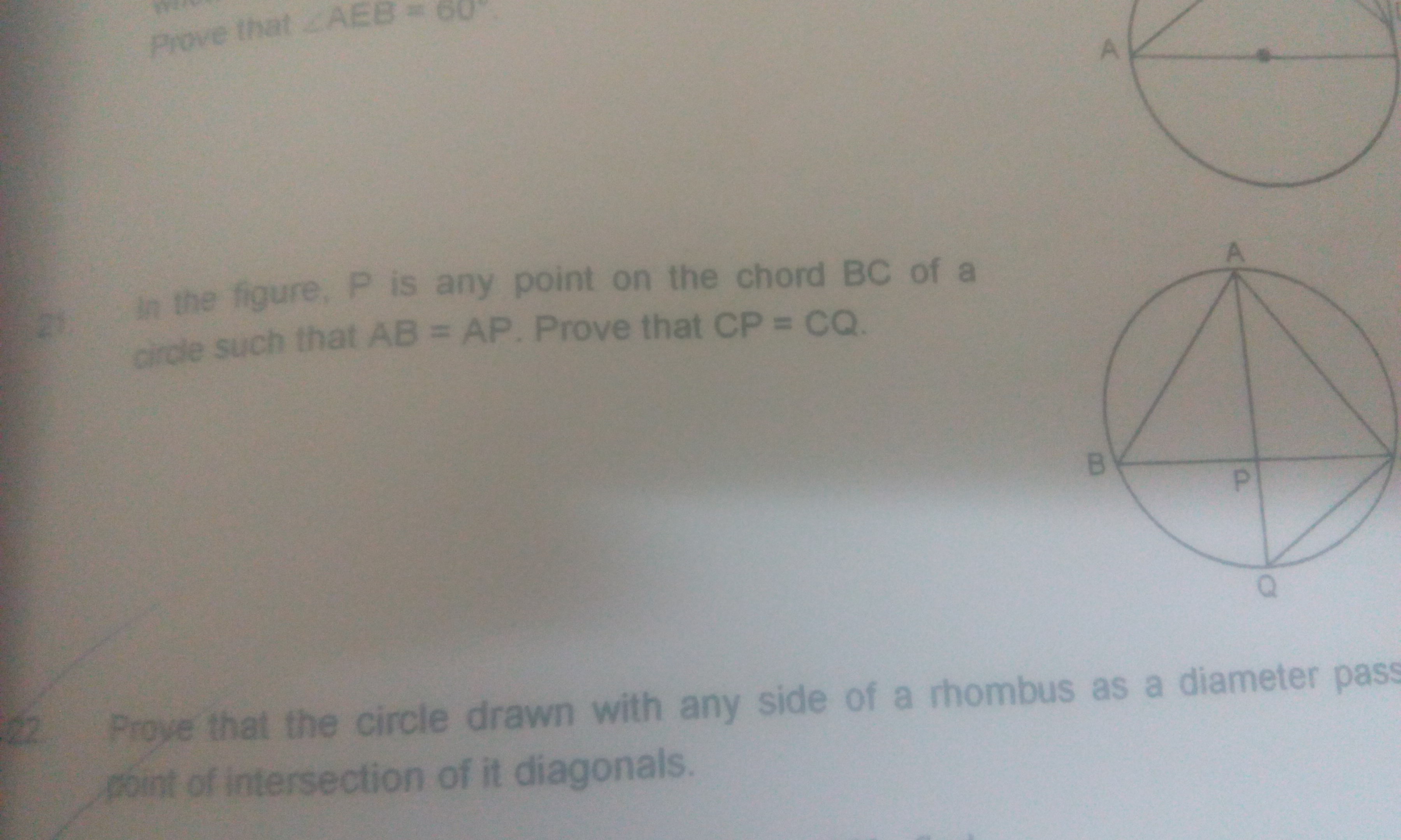 Question image for Q 21 in the figure,p is any point on the chord BC